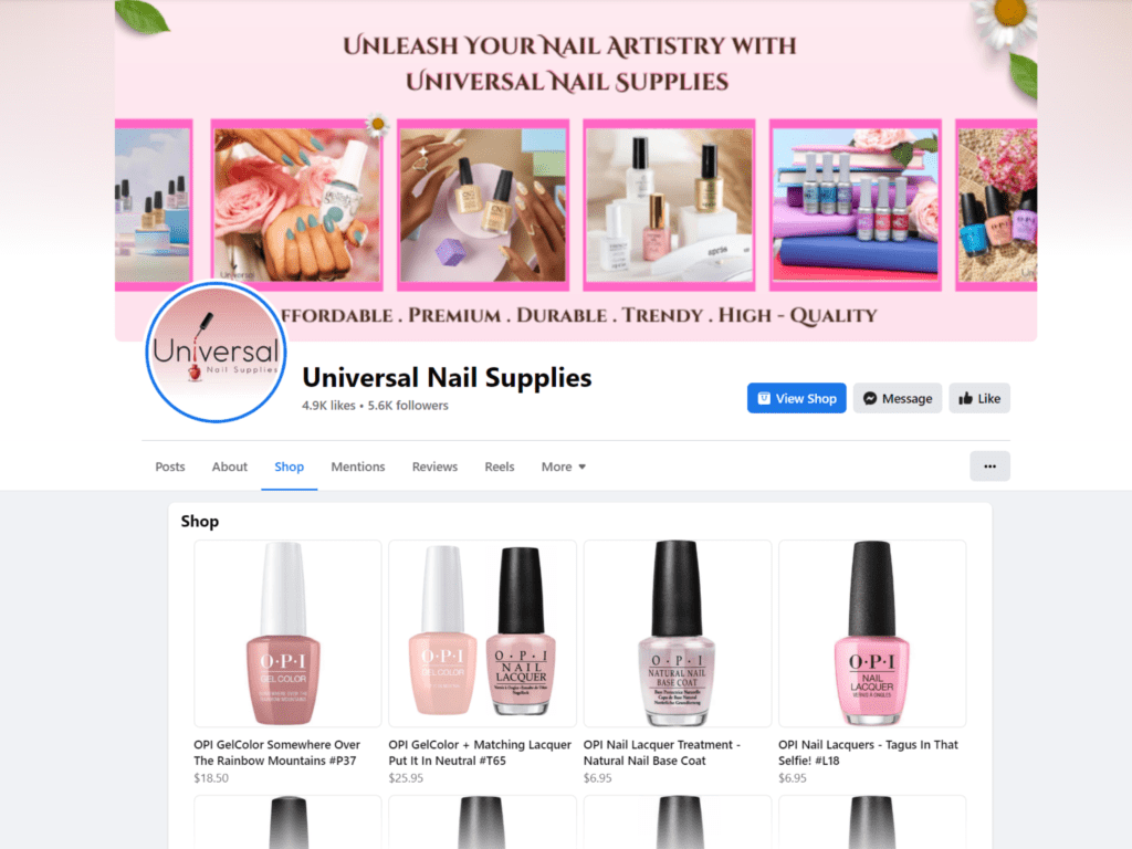Universal nail supplies view shop button created by Hustle Marketers image
