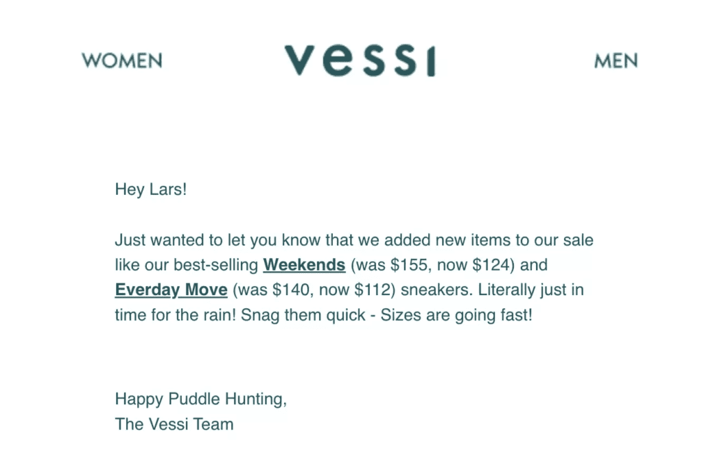 Vessi New product email on black friday marketing