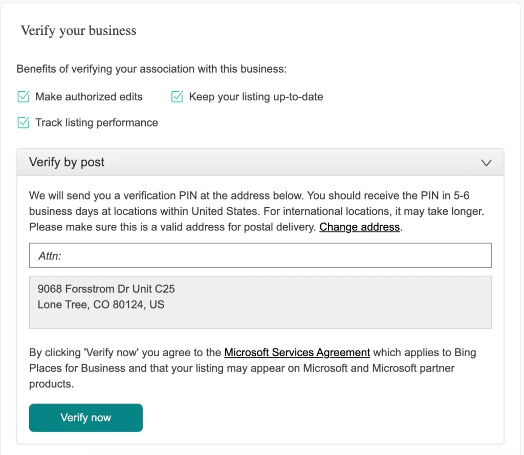 Bing business listing image about verifying your business.