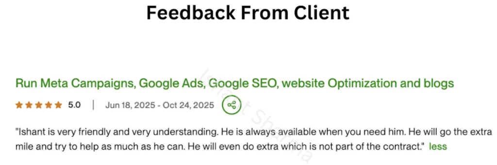 Client feedback in response to our Shopify marketing services for their skincare brand.