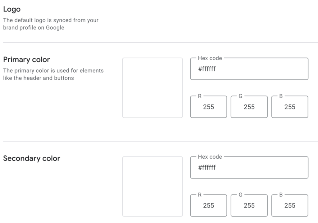 Next step in Business Agent in Merchant Center starts at branding logo